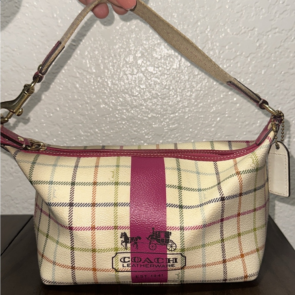 Coach Tattersall Heritage Stripe Bag - Cream & Pink  0053
